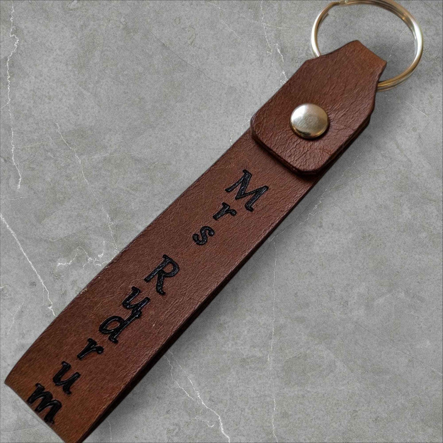 Personalised Hand made Brown Leather Keychain