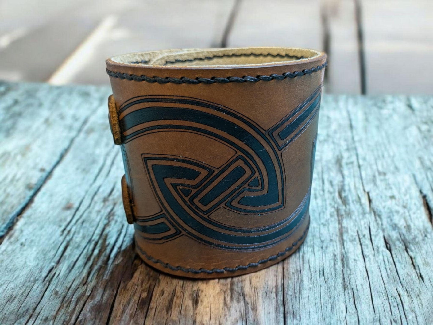 Handmade Leather 'Norse Pattern' Viking Cuff Bracelet