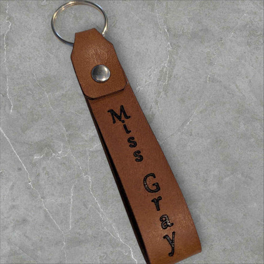 Personalised Hand made Brown Leather Keychain
