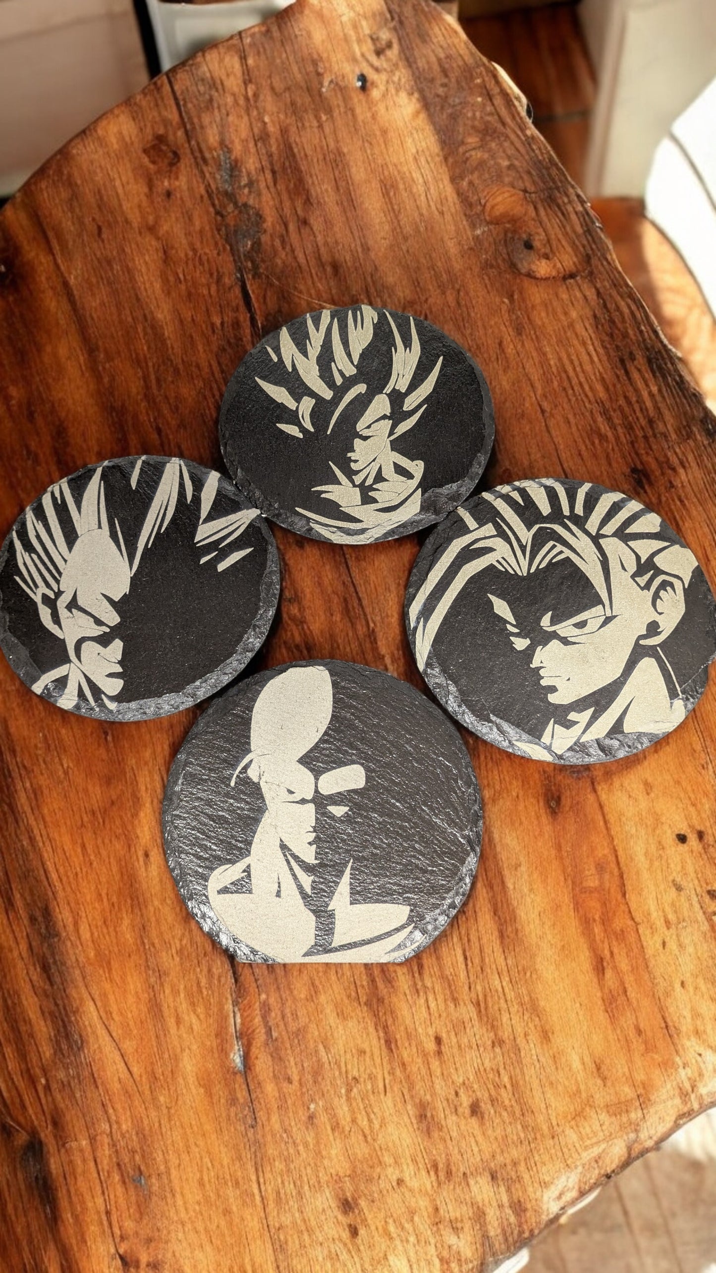 Dragonball Z themed Laser Engraved slate drinks coasters (100mm Circular)