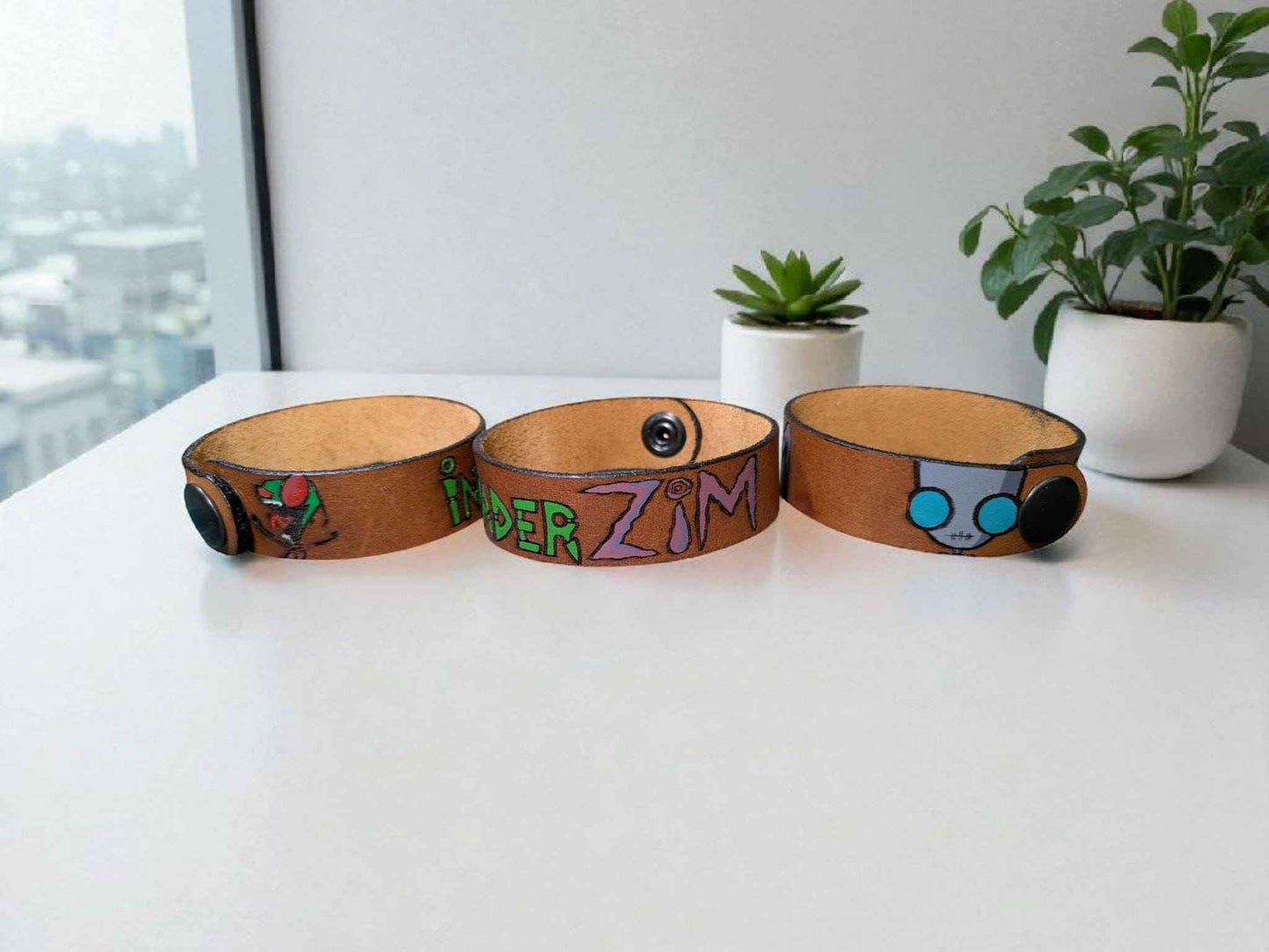 Invader Zim themed Leather Bracelet