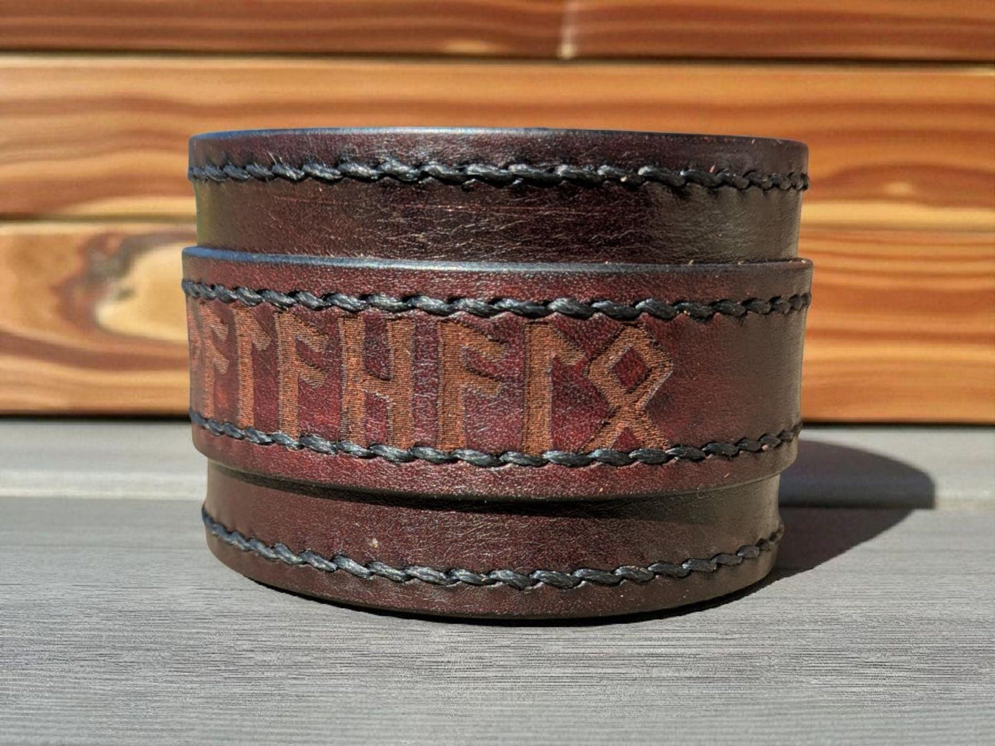 Handmade Leather 'Valhalla' Viking Cuff Bracelet