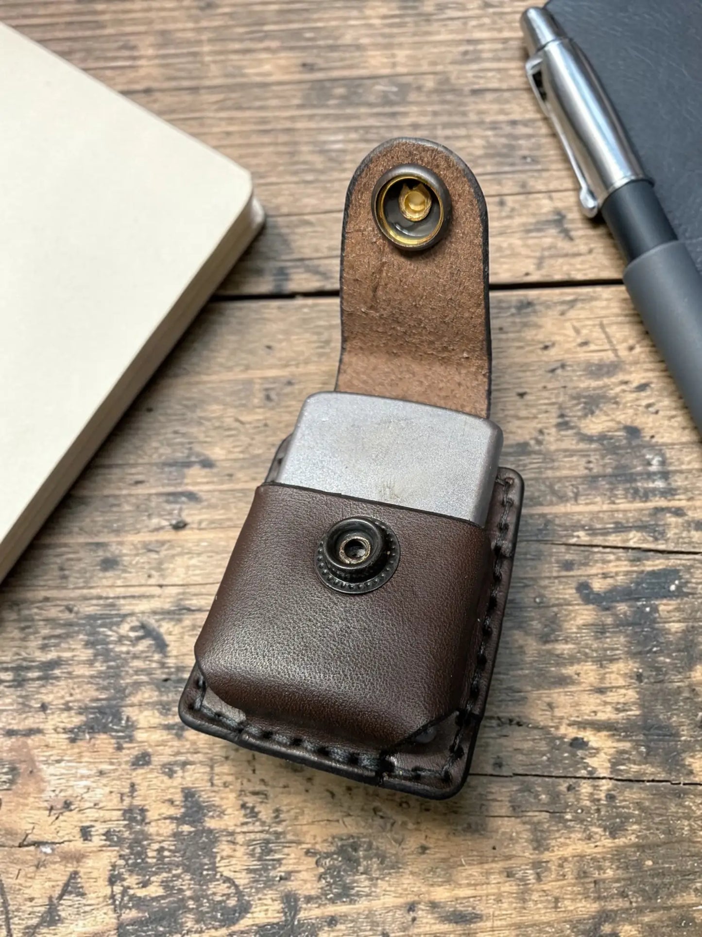 Handmade Full Grain leather Brown Zippo Lighter Holster.