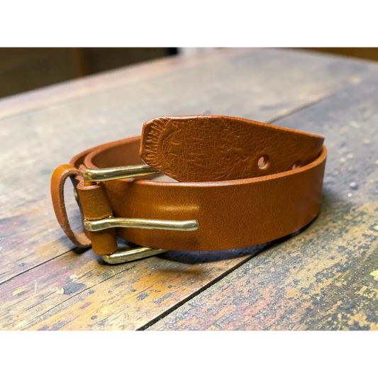 Handmade Full Grain Mid Tan Leather Belt with Solid Brass Buckle- Premium Quality - Belt