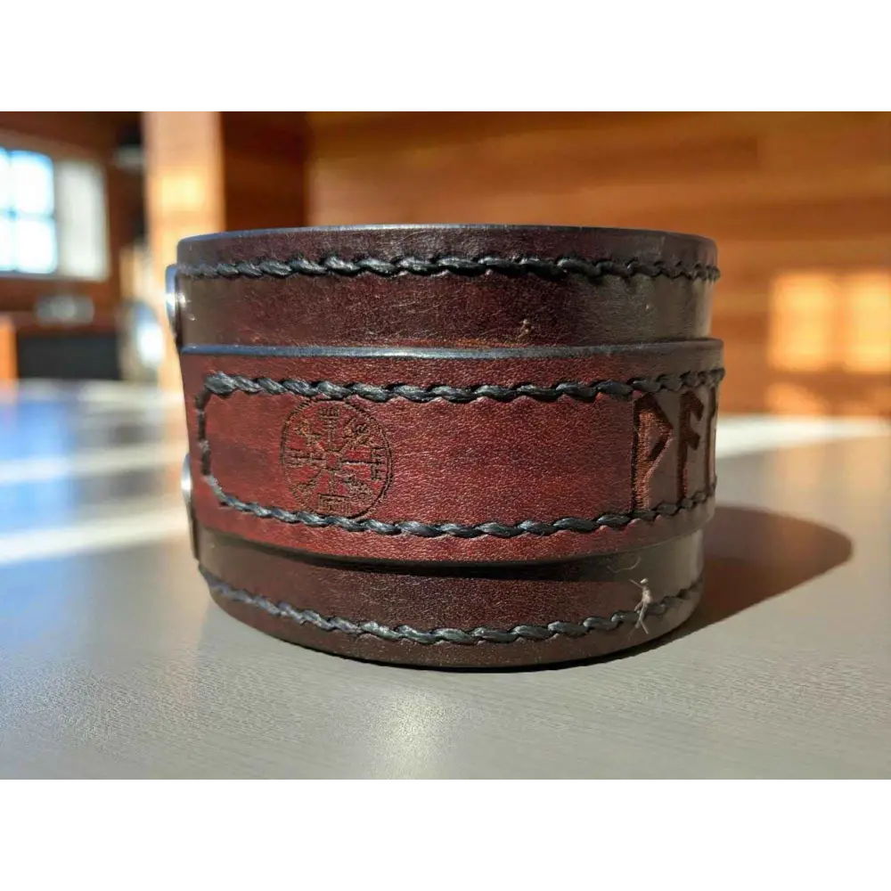 Handmade Leather 'Valhalla' Viking Cuff Bracelet