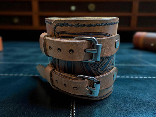 Handmade Leather 'Norse Pattern' Viking Cuff Bracelet
