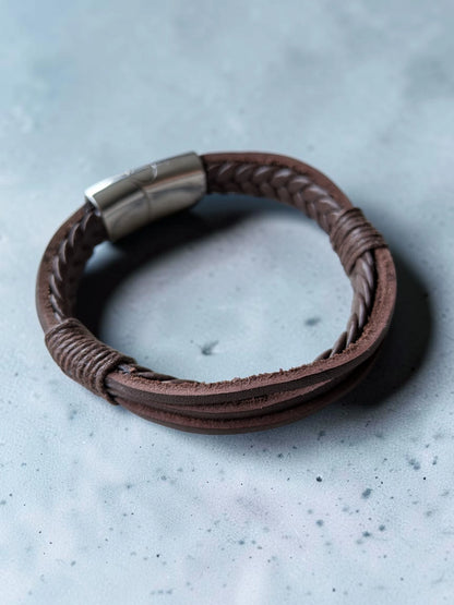 Rustic Leather Bracelet - Stylish Bangle Leather Bracelet for Everyday Wear