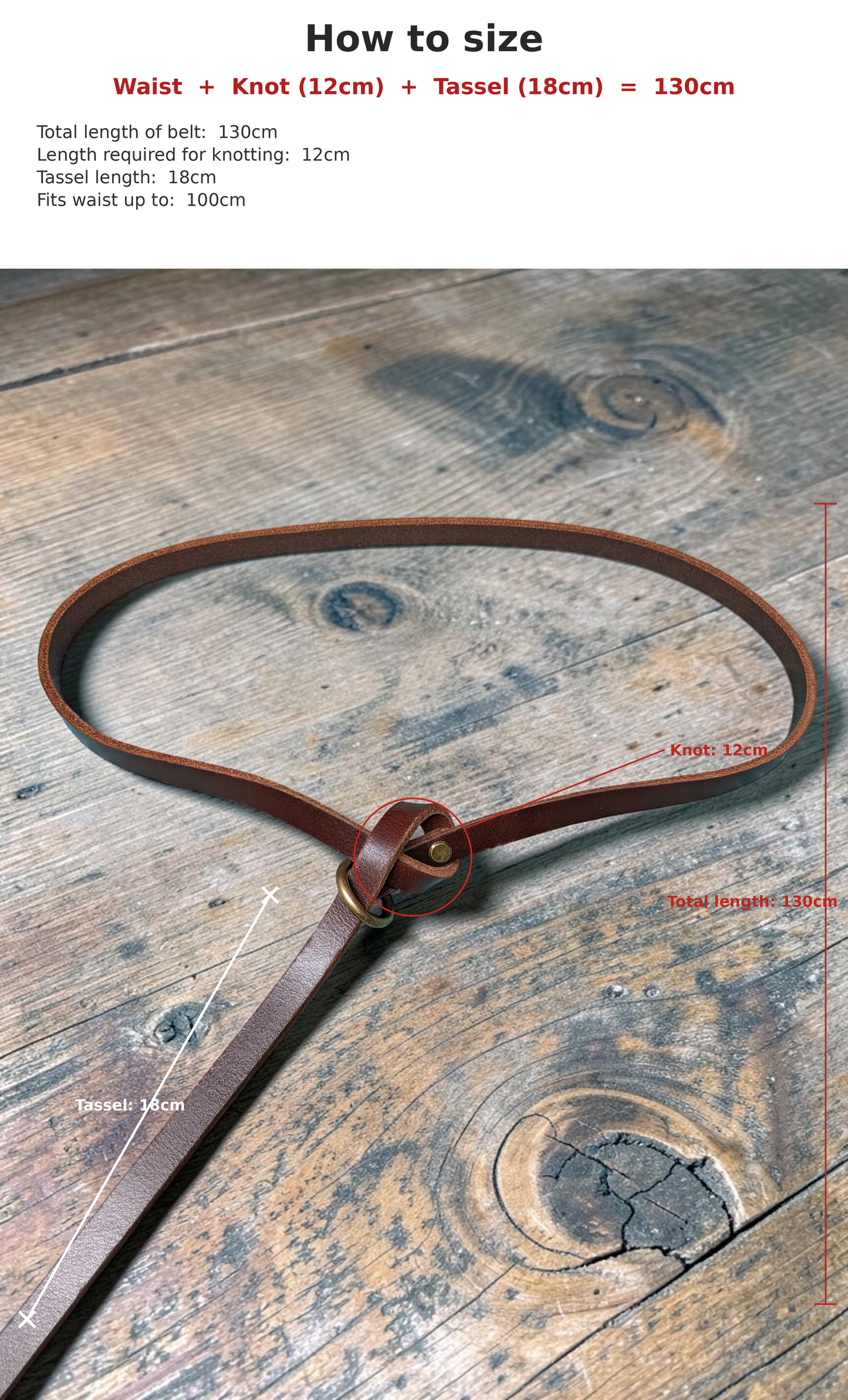 Women's Full Grain Leather Oak Single-Ring Wrap Belt - Handmade Vegetable-Tanned Belt