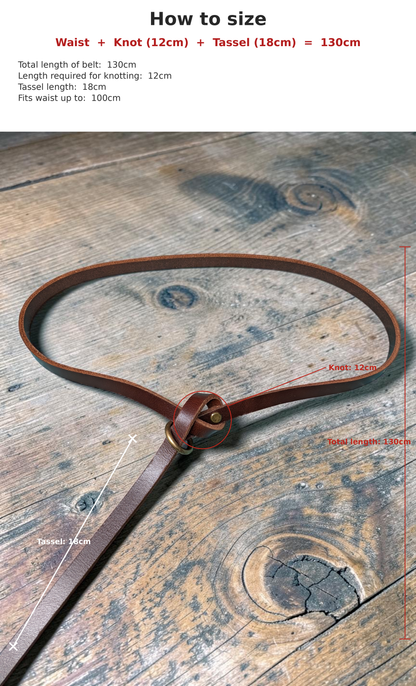 Women's Full Grain Leather Oak Single-Ring Wrap Belt - Handmade Vegetable-Tanned Belt
