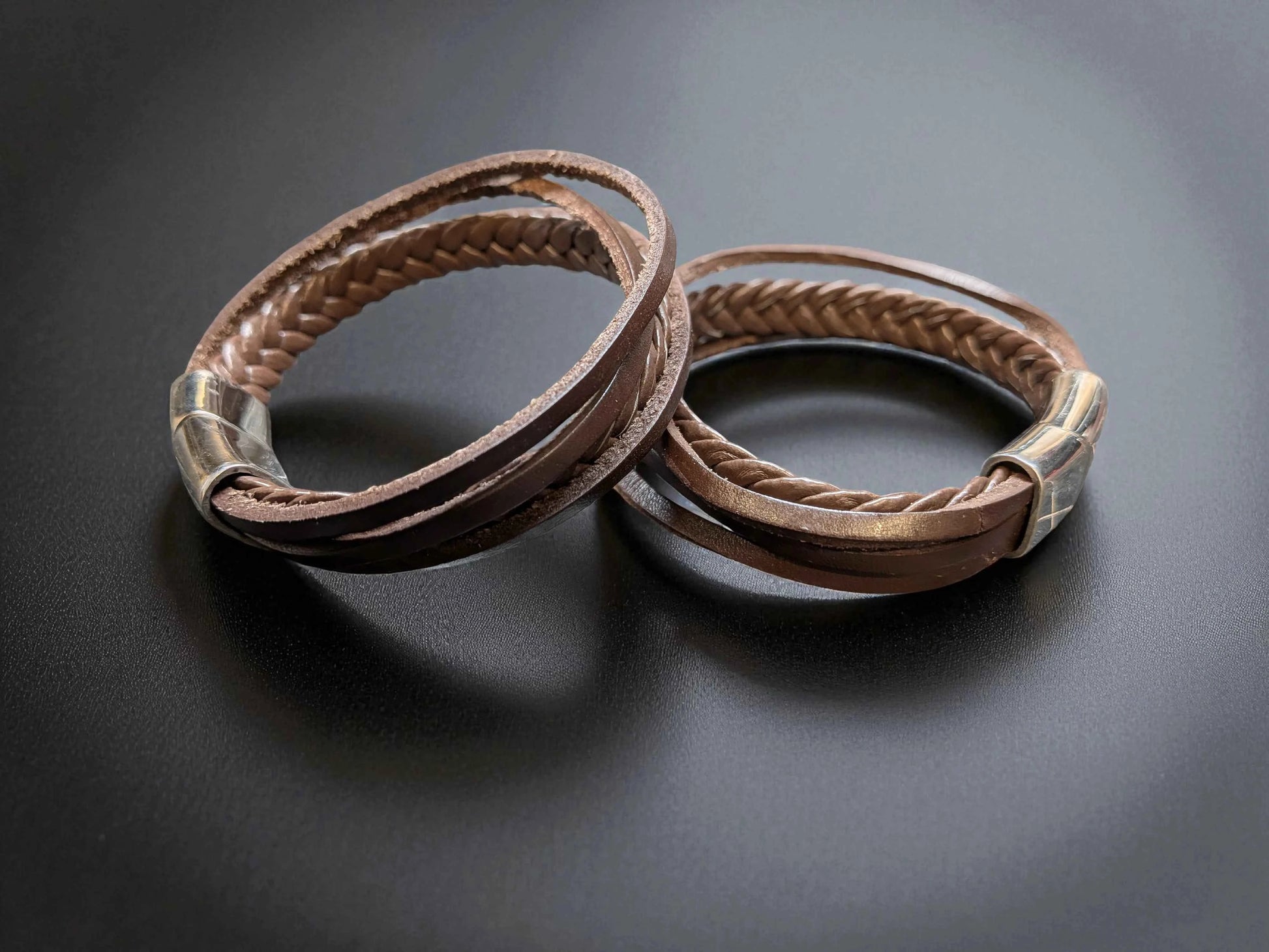 Braided Leather Bracelet - Stylish Bangle Leather Bracelet for Everyday Wear