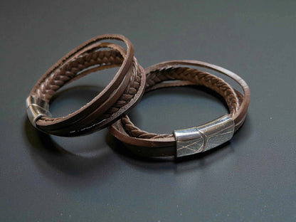 Braided Leather Bracelet - Stylish Bangle Leather Bracelet for Everyday Wear