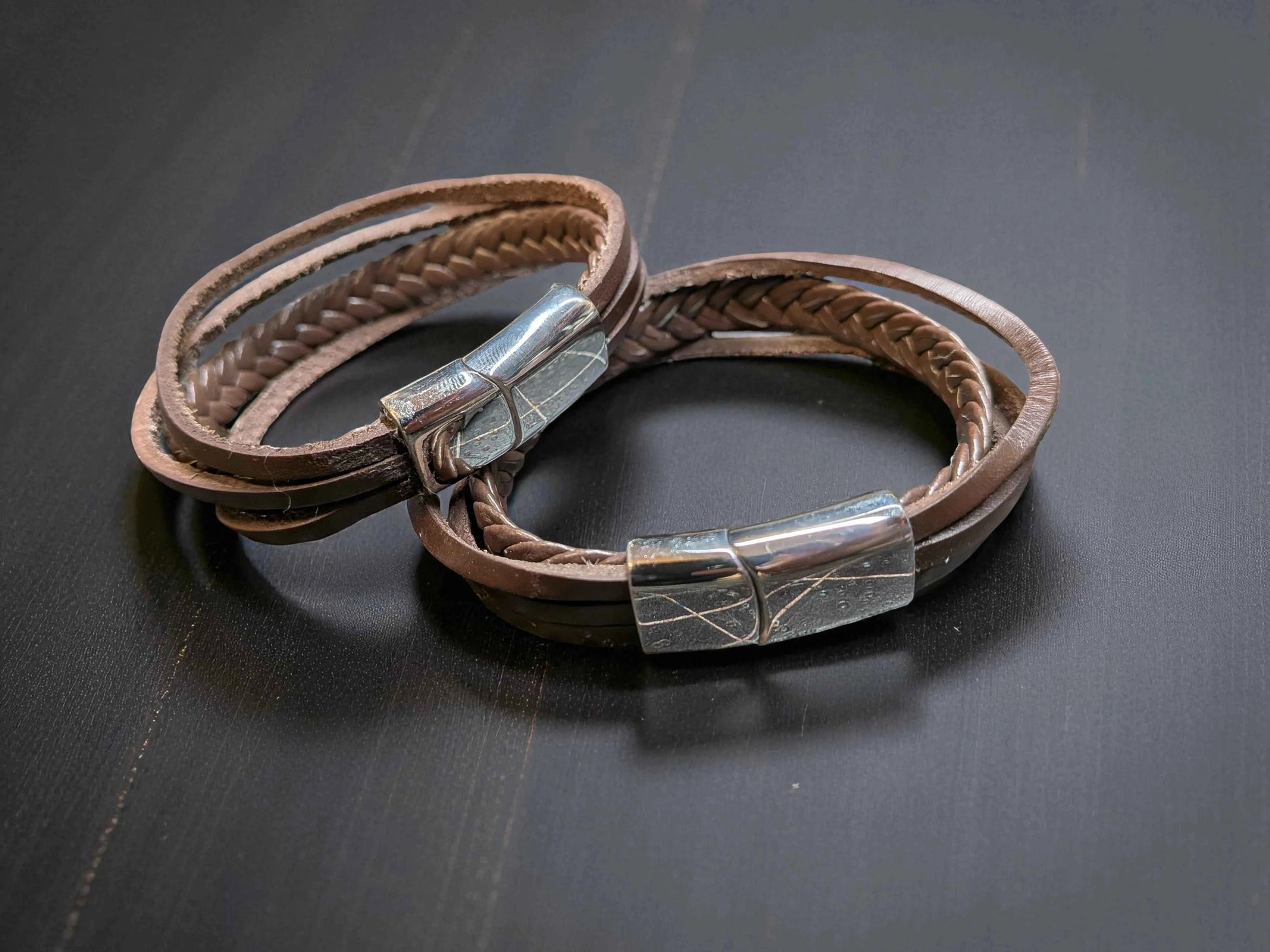 Braided Leather Bracelet - Stylish Bangle Leather Bracelet for Everyday Wear
