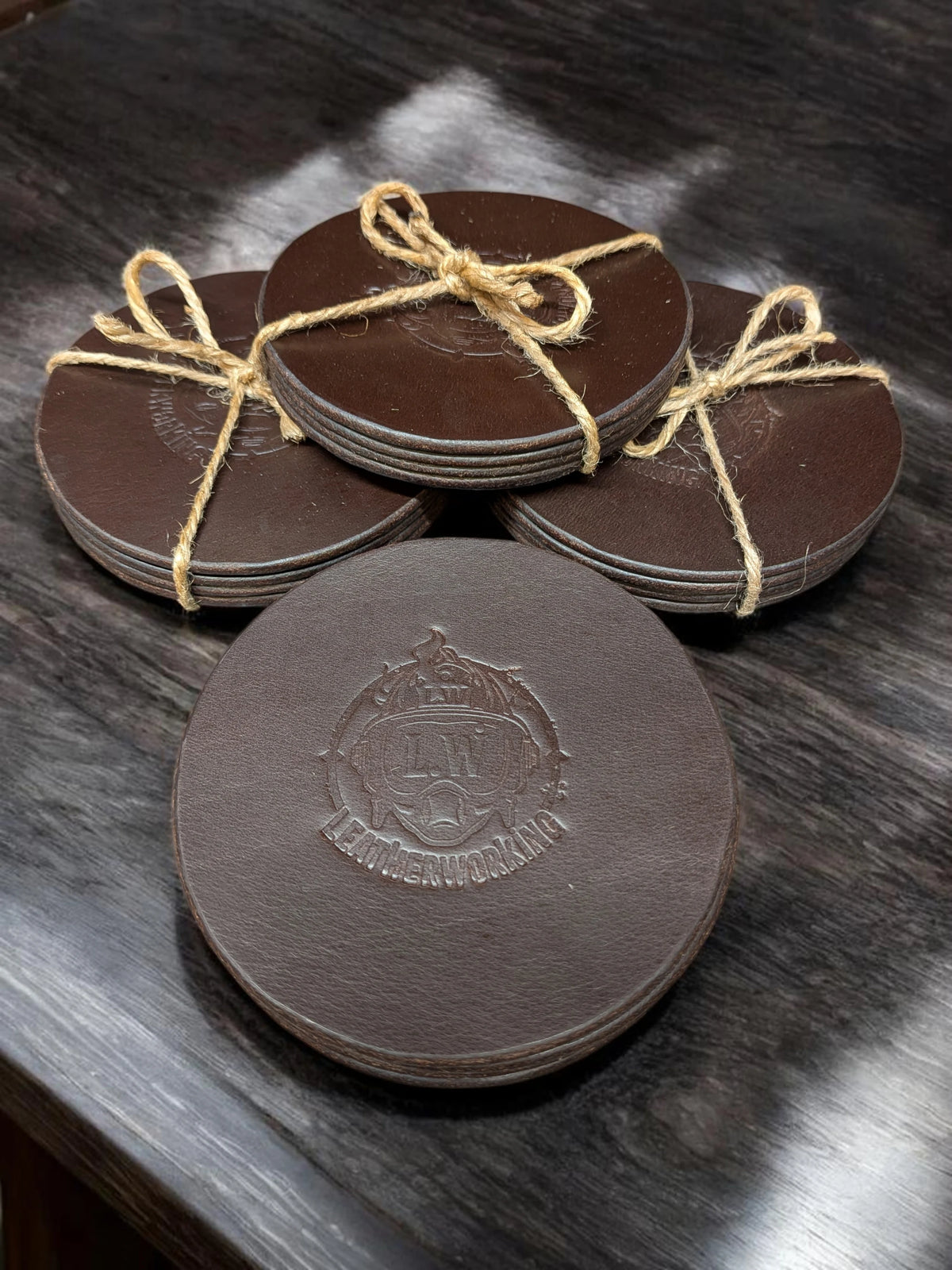 Dark Brown Full-Grain Leather Drinks Coasters - Set of Four