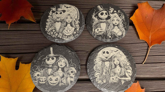 Nightmare Before Christmas Laser Engraved slate drinks coasters (Circular and Square Available)