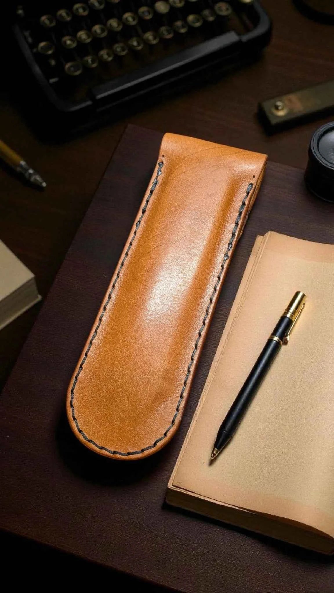 Full Grain Leather Mid Brown Pen Holder