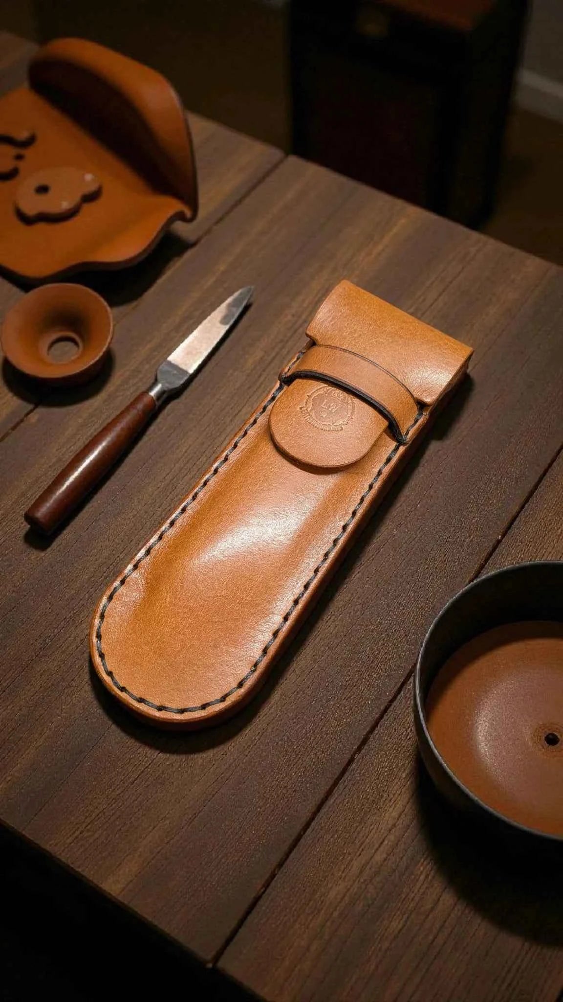 Full Grain Leather Mid Brown Pen Holder
