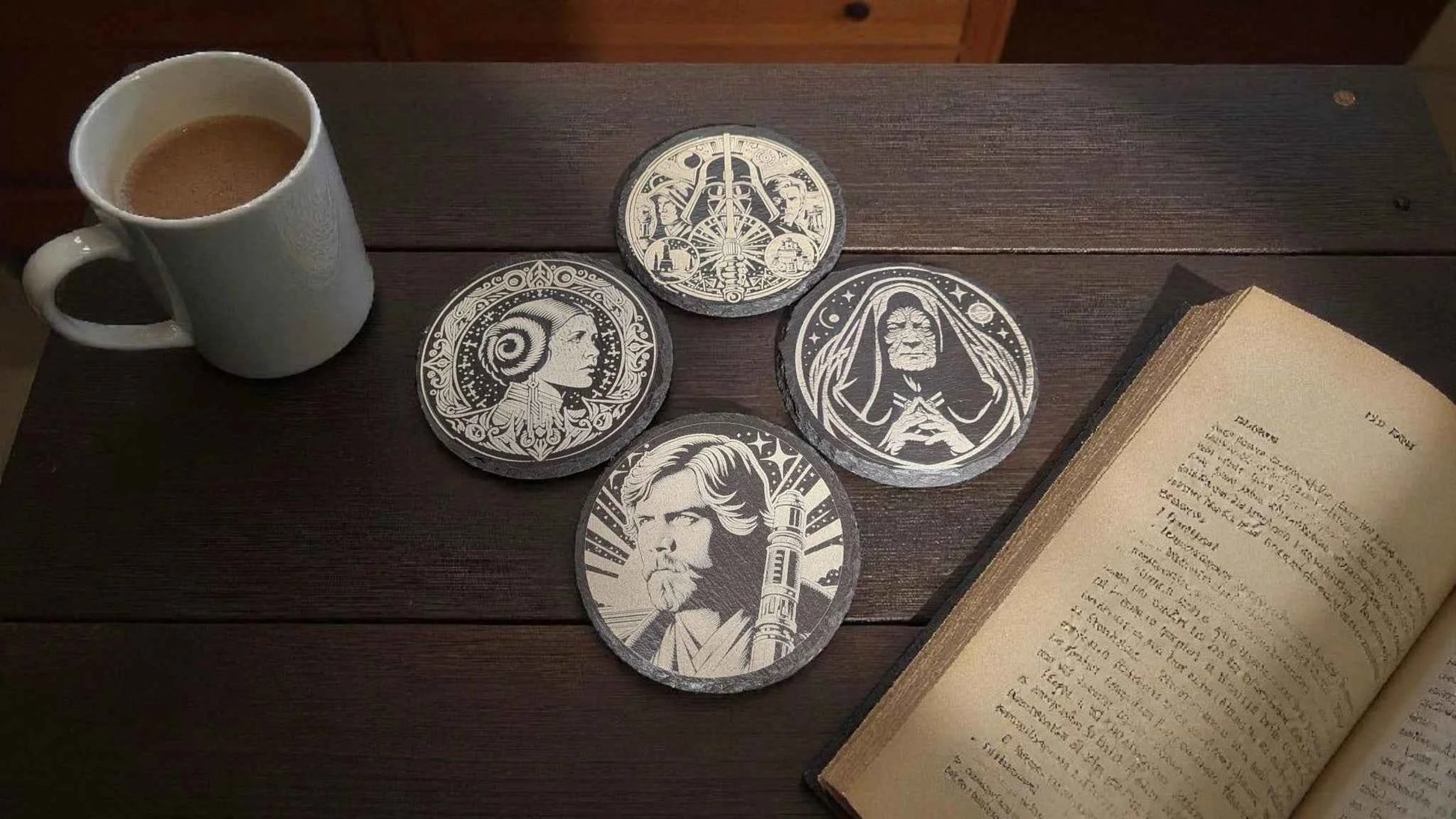 Star Wars themed Laser Engraved slate drinks coasters (Circular and Square Available)