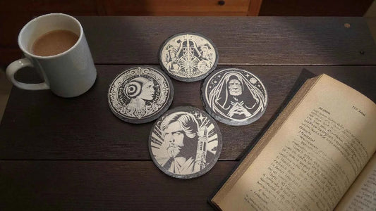 Star Wars themed Laser Engraved slate drinks coasters (Circular and Square Available)