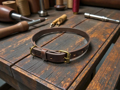 Traditional Full Grain Leather Dog Collar - Durable and Stylish Canine Accessory
