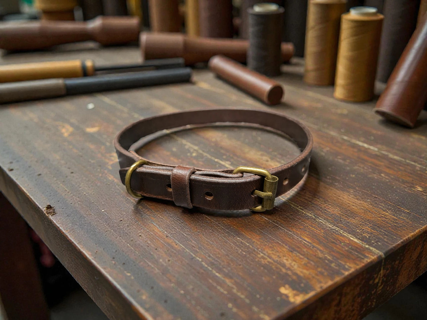 Traditional Full Grain Leather Dog Collar - Durable and Stylish Canine Accessory