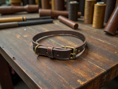 Traditional Full Grain Leather Dog Collar - Durable and Stylish Canine Accessory