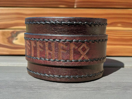Handmade Leather 'Valhalla' Viking Cuff Bracelet