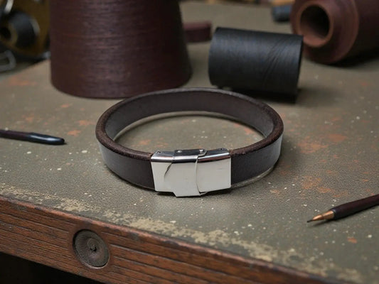Full Grain Buffalo Leather Bracelet - Stylish Bangle Leather Bracelet for Everyday Wear - Bracelet