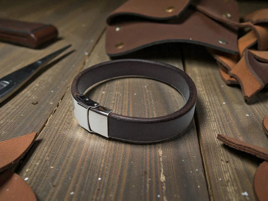 Full Grain Buffalo Leather Bracelet - Stylish Bangle Leather Bracelet for Everyday Wear - Bracelet