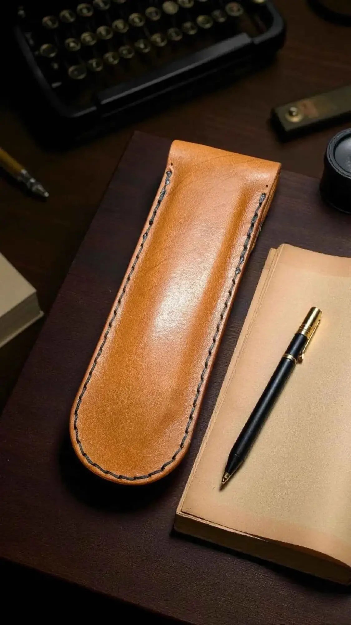 Full Grain Leather Mid Brown Pen Holder