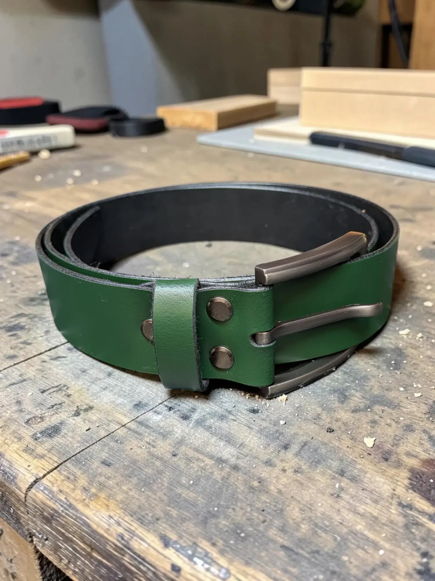 Green Full Grain Leather Belt | Handmade in the UK | LW Leatherworking - Small - 30 - 32 Inches (76 - 81cm) - Belt