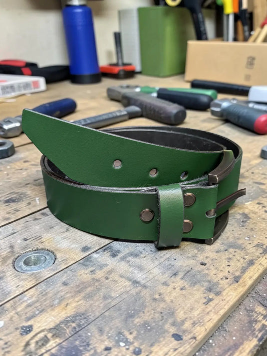 Green Full Grain Leather Belt | Handmade in the UK | LW Leatherworking - Small - 30 - 32 Inches (76 - 81cm) - Belt