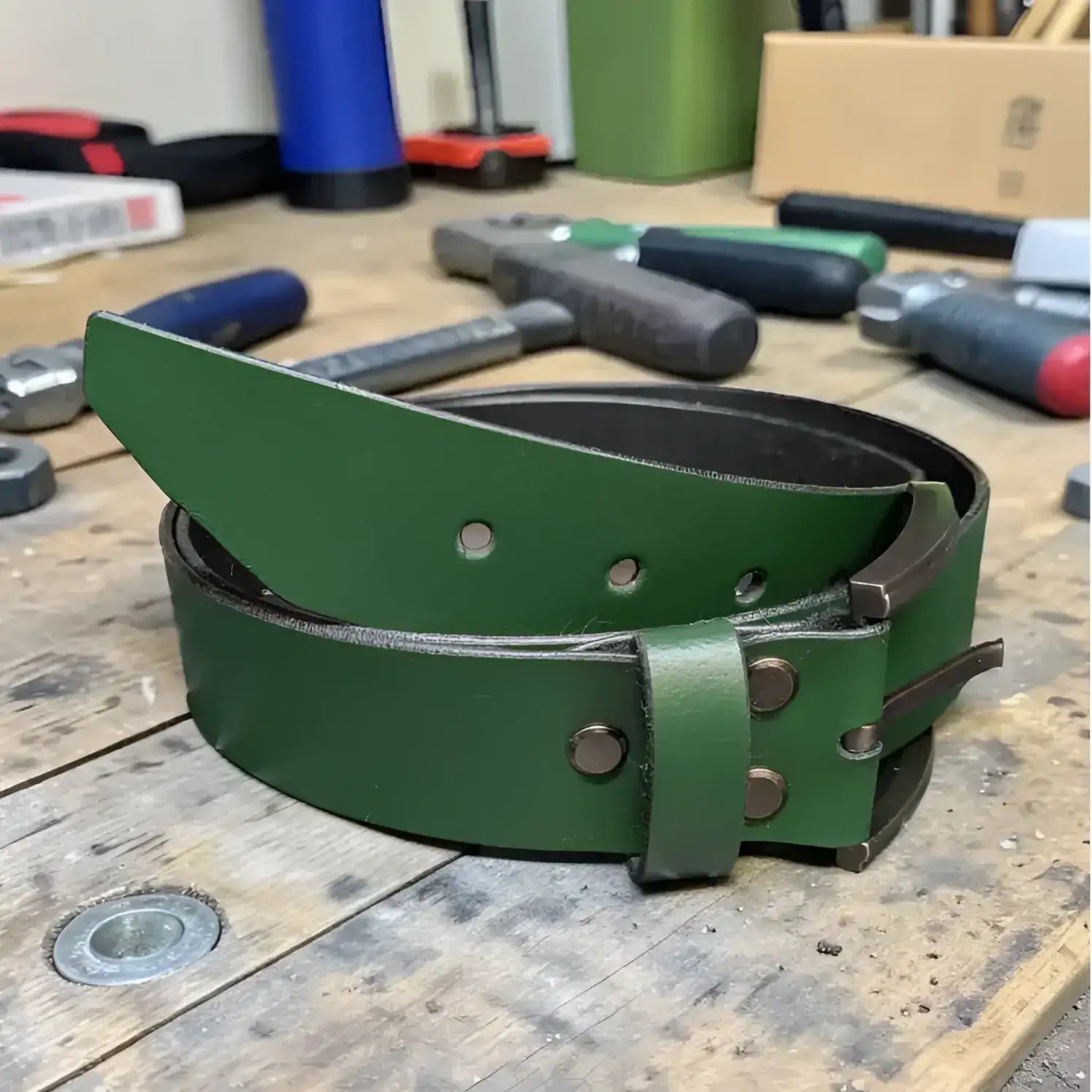 Green Full Grain Leather Belt | Handmade in the UK | LW Leatherworking - Small - 30 - 32 Inches (76 - 81cm) - Belt