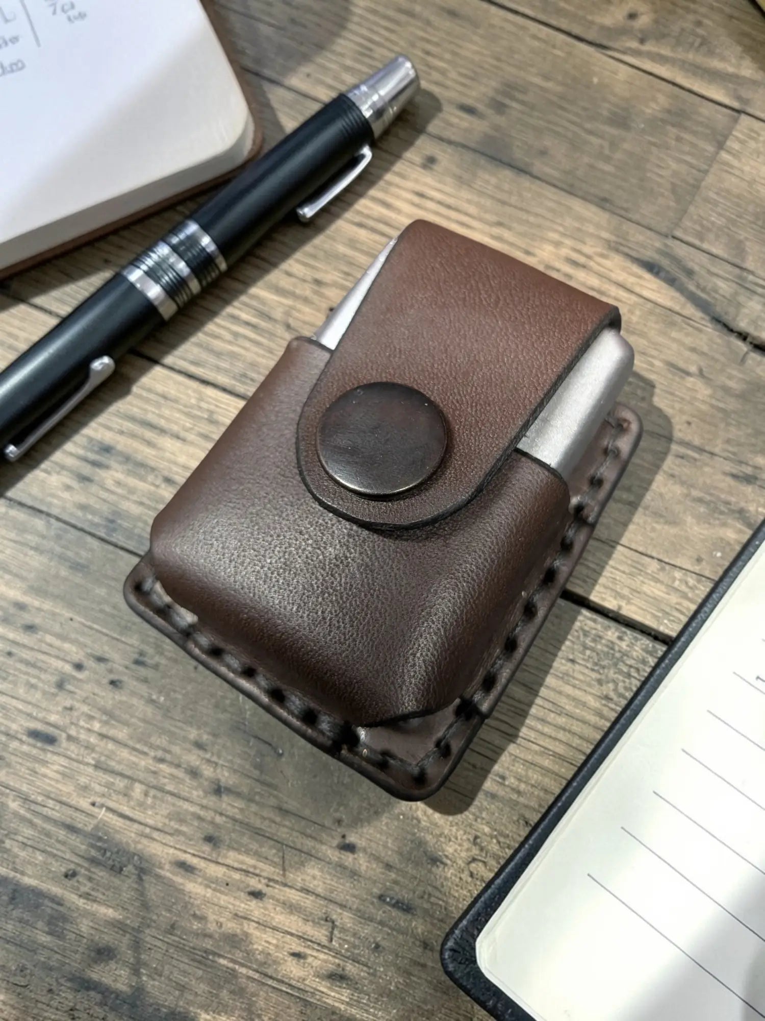 Handmade Full Grain leather Brown Zippo Lighter Holster.