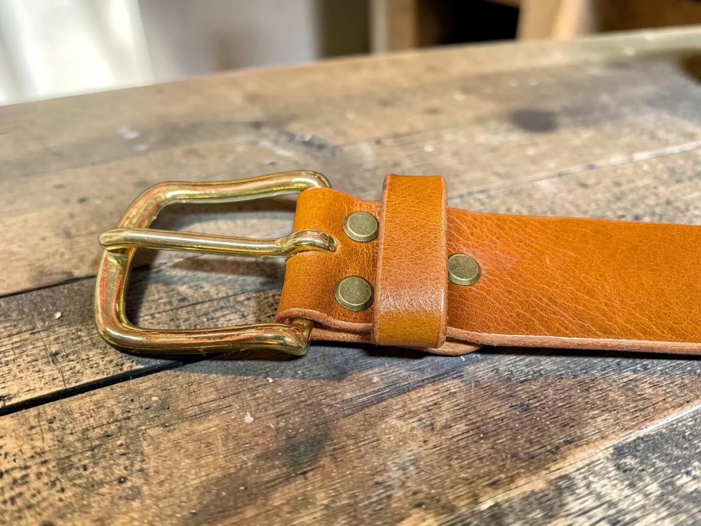 Handmade Full Grain Mid Tan Leather Belt with Solid Brass Buckle- Premium Quality - Belt