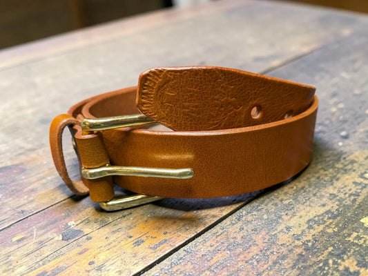 Handmade Full Grain Mid Tan Leather Belt with Solid Brass Buckle- Premium Quality - Belt
