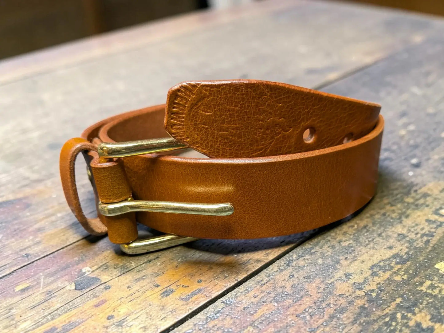 Handmade Full Grain Mid Tan Leather Belt with Solid Brass Buckle- Premium Quality - Belt