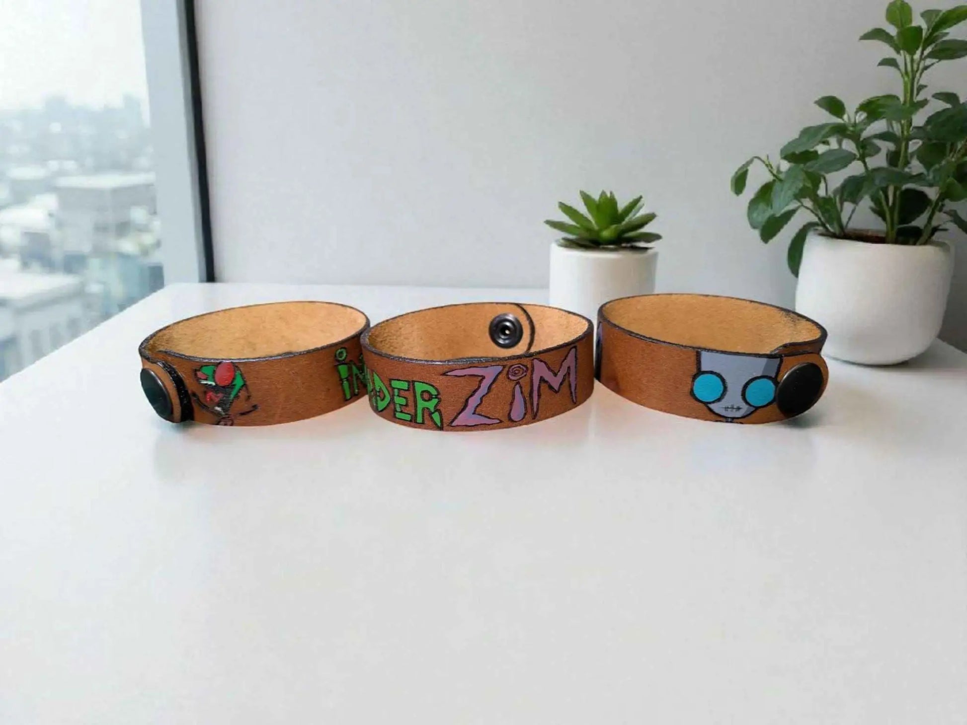 Invader Zim themed Leather Bracelet