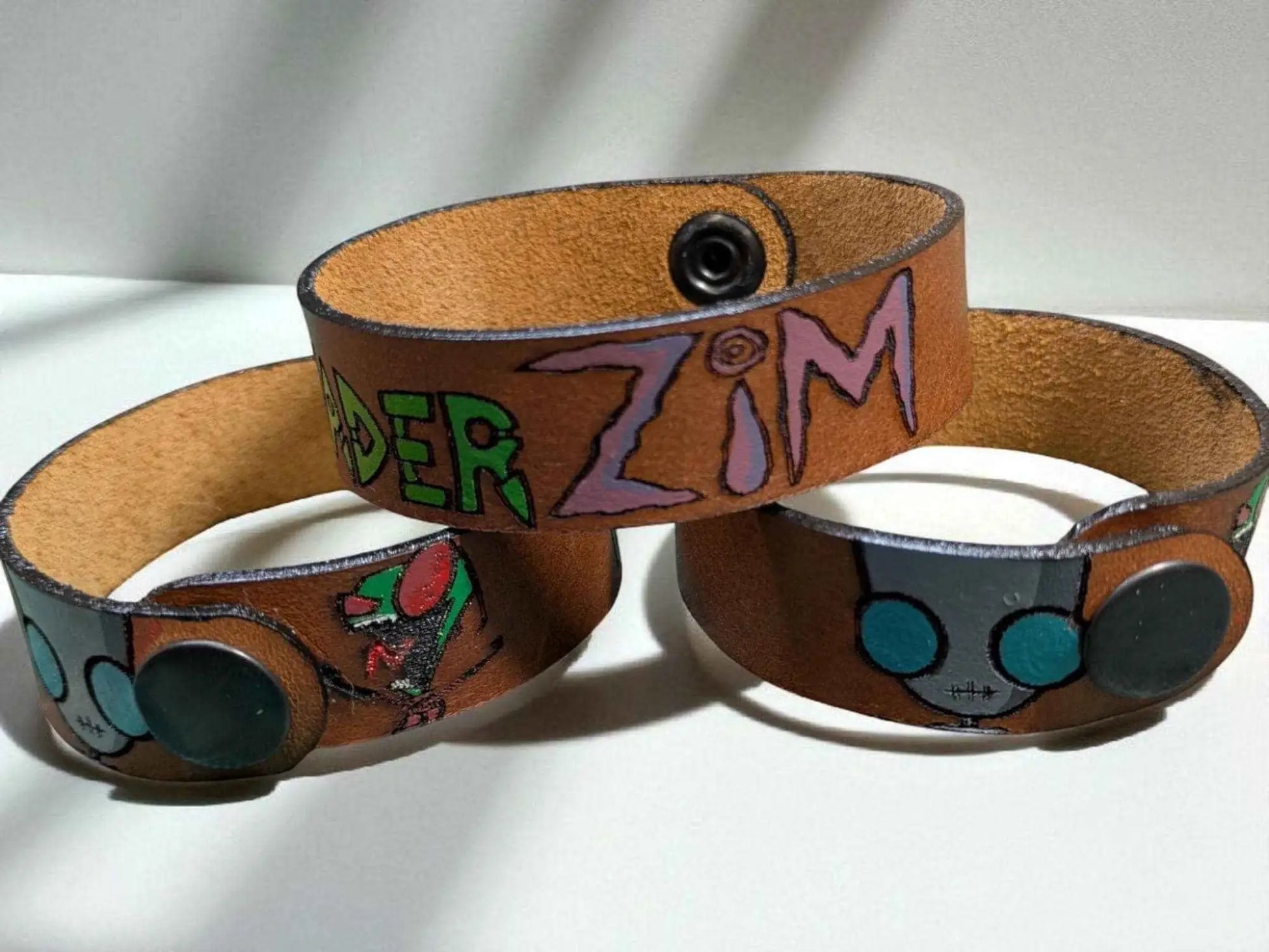 Invader Zim themed Leather Bracelet