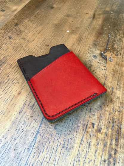 Red and black kade card holder full grain leather wallet with contrasting stitching